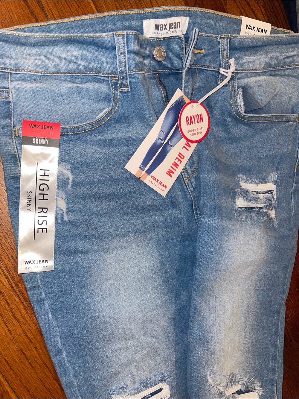 Wax Jean Distressed High-Rise Skinny Jeans - Light Blue